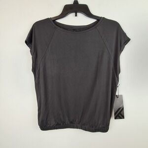 Kyodan Active Top Women's Small Black Elsstic Waist Synched Stretch Short Sleeve